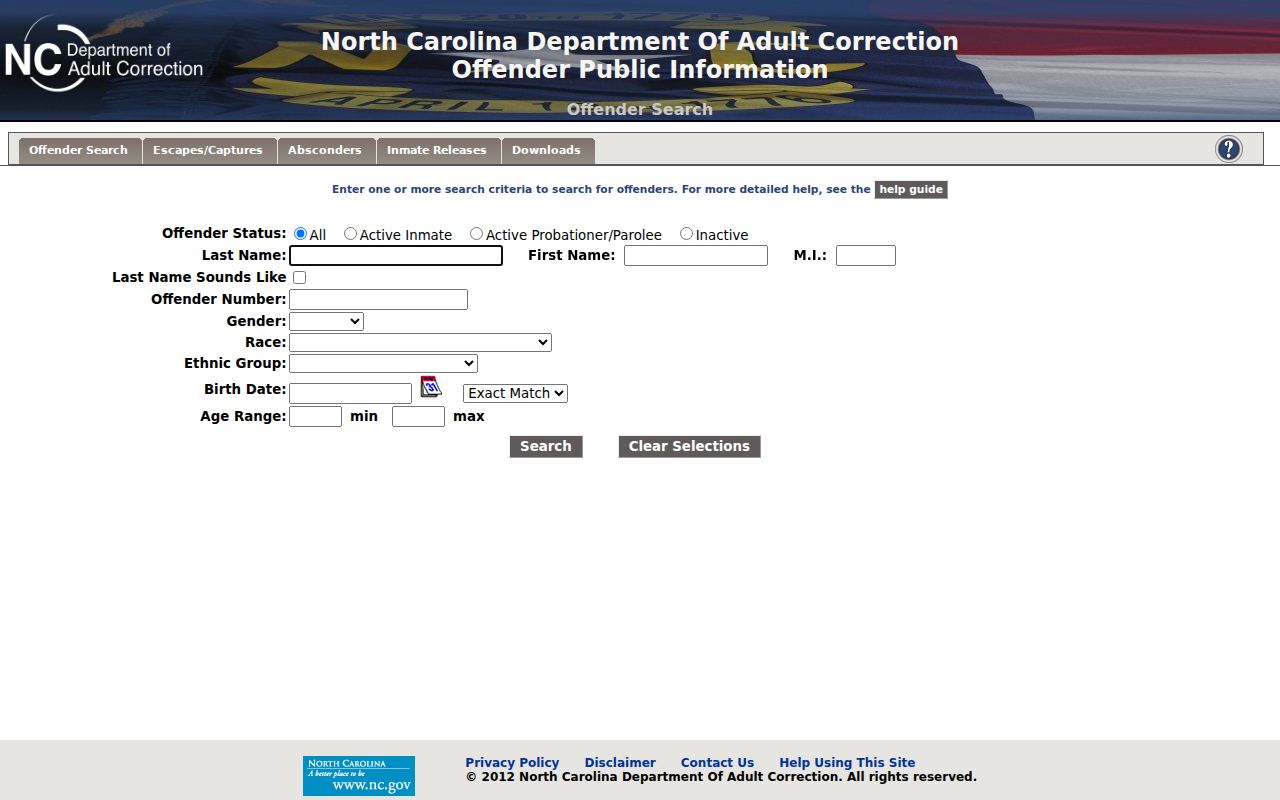 NCDAC state custody search for Jones County arrest follow-up