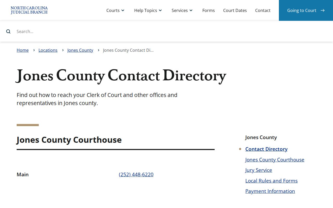 Jones County criminal court case contact directory