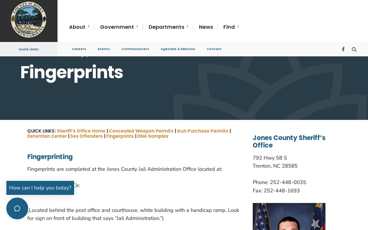 Jones County criminal history fingerprint appointment information