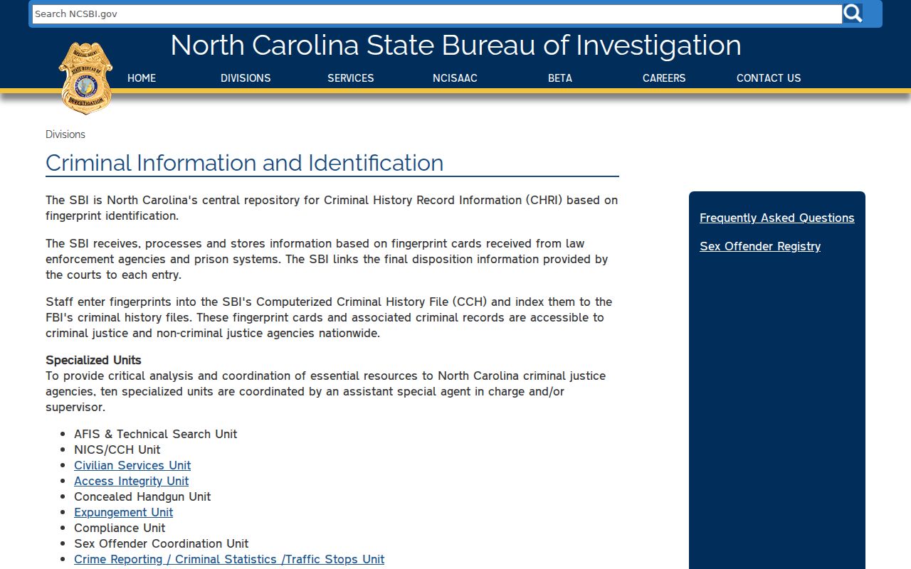 Jones County criminal history SBI repository information