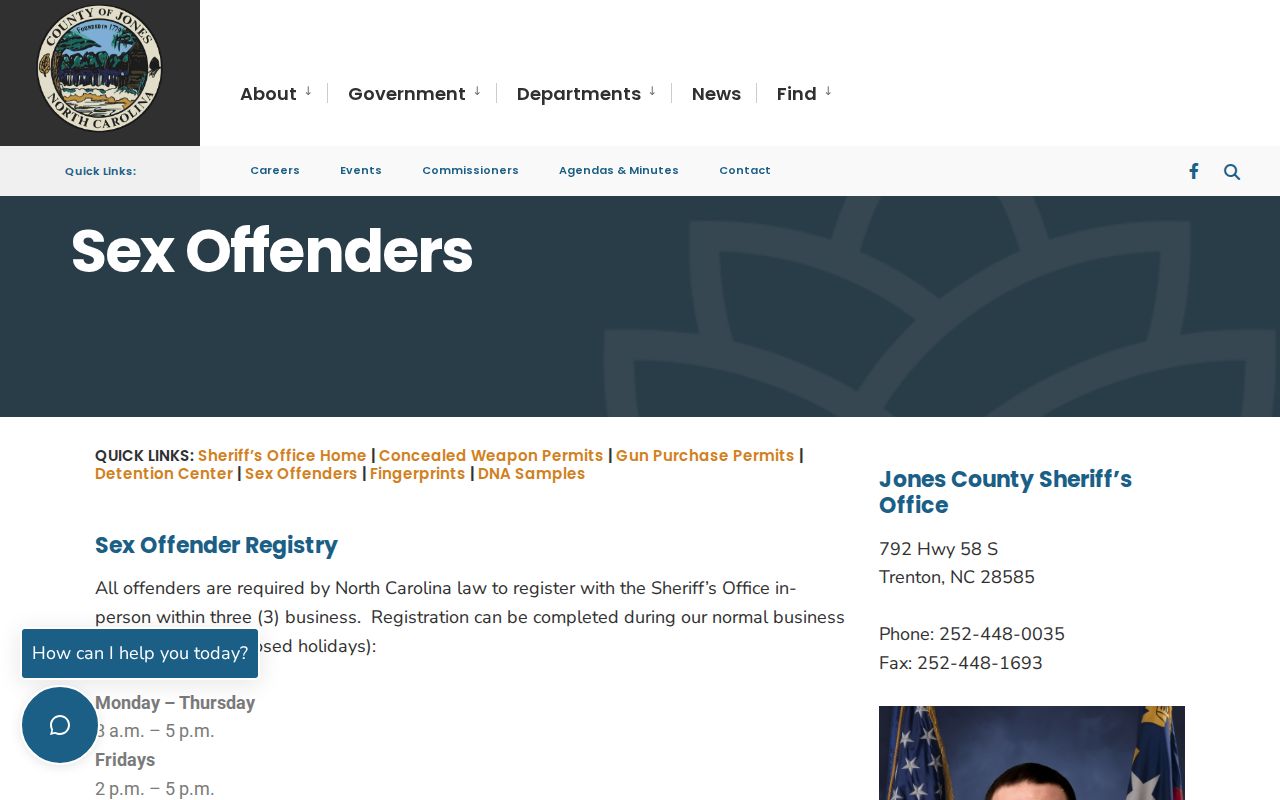 Jones County sex offender registration office page