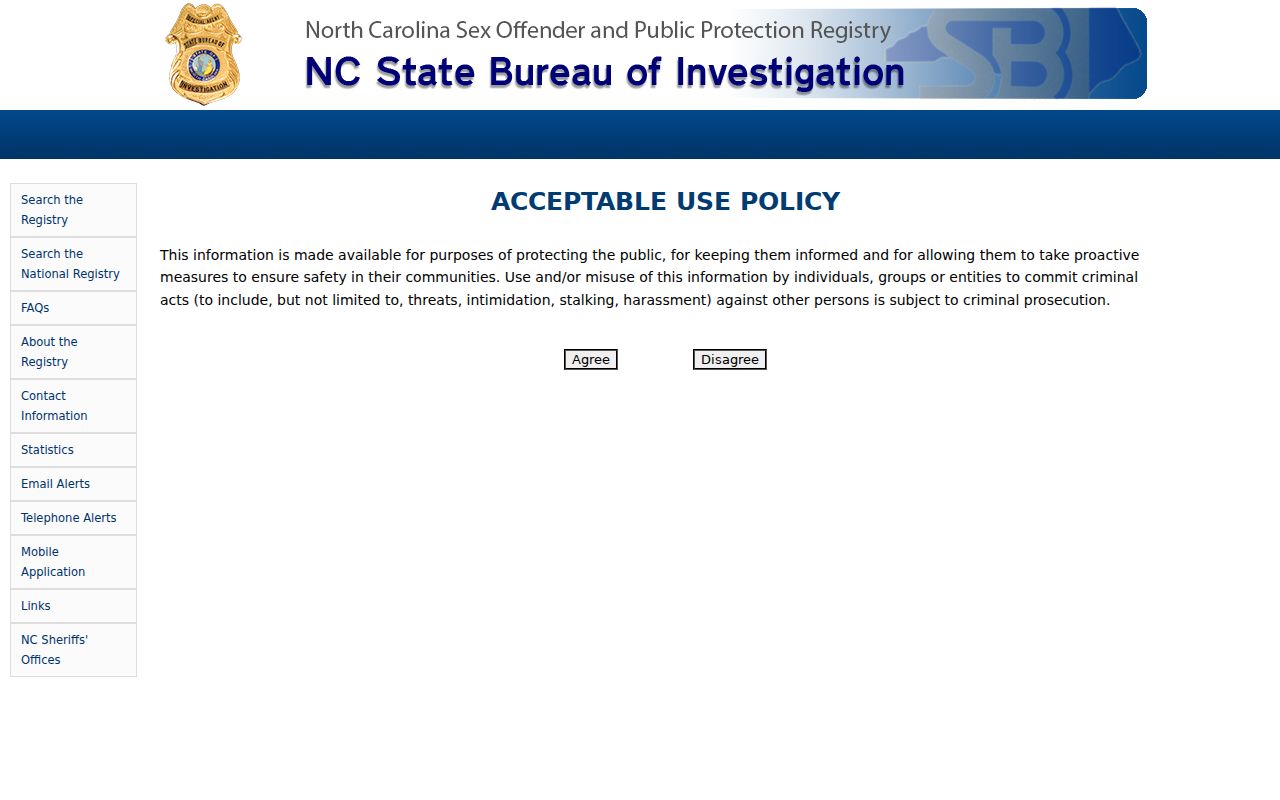 Jones County sex offender lookup on the SBI registry landing page